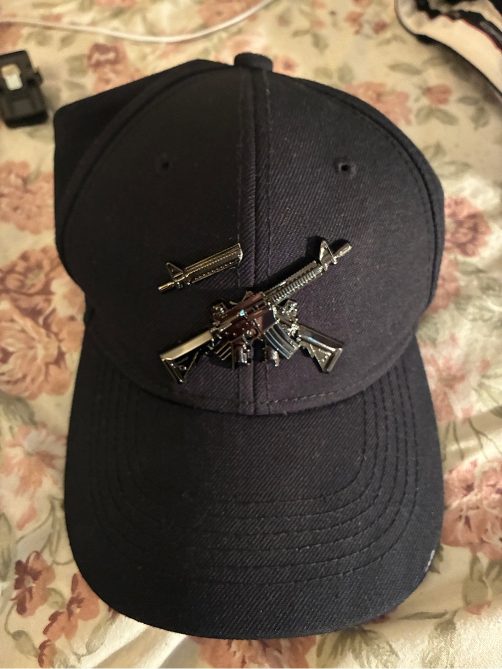 Men's Navy Baseball Cap with Metal Gun Emblem